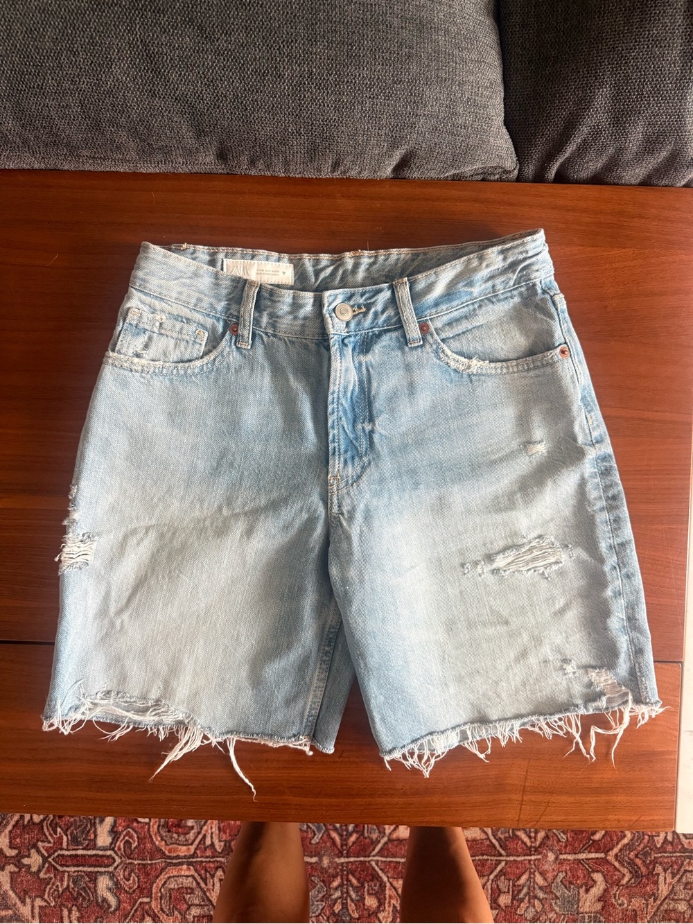 Zara Light Blue Distressed Denim Cutoff Shorts